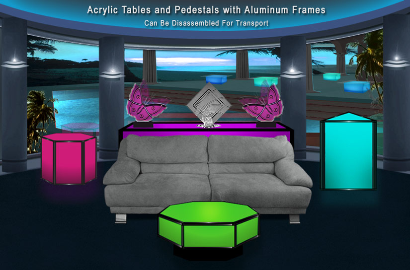 LED Acrylic Tables with Aluminum Frames -  Easily Disassembled for Transport